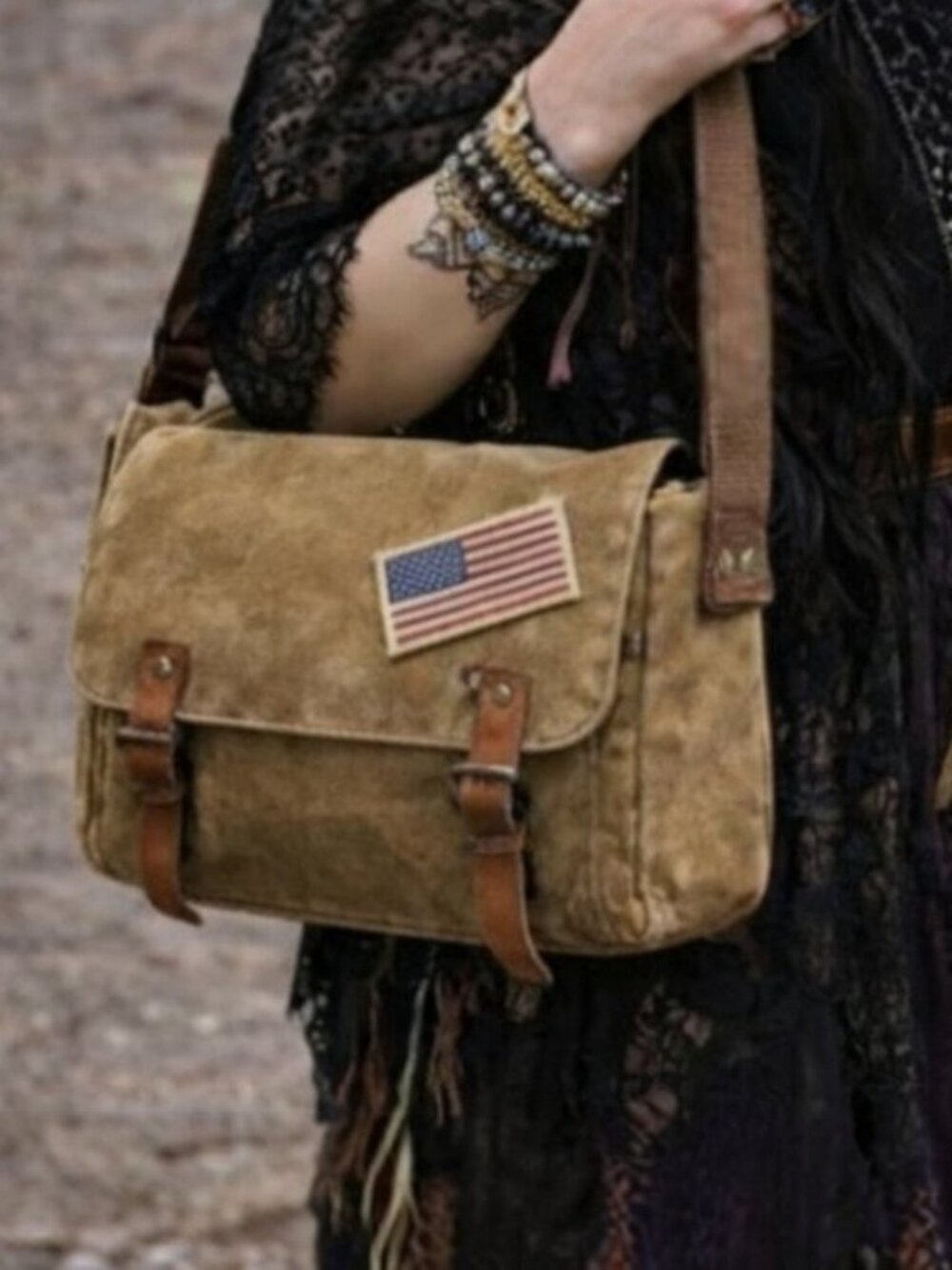 Rothco Desert Drab Heavyweight Canvas Leather Accent Cross Body Messenge…